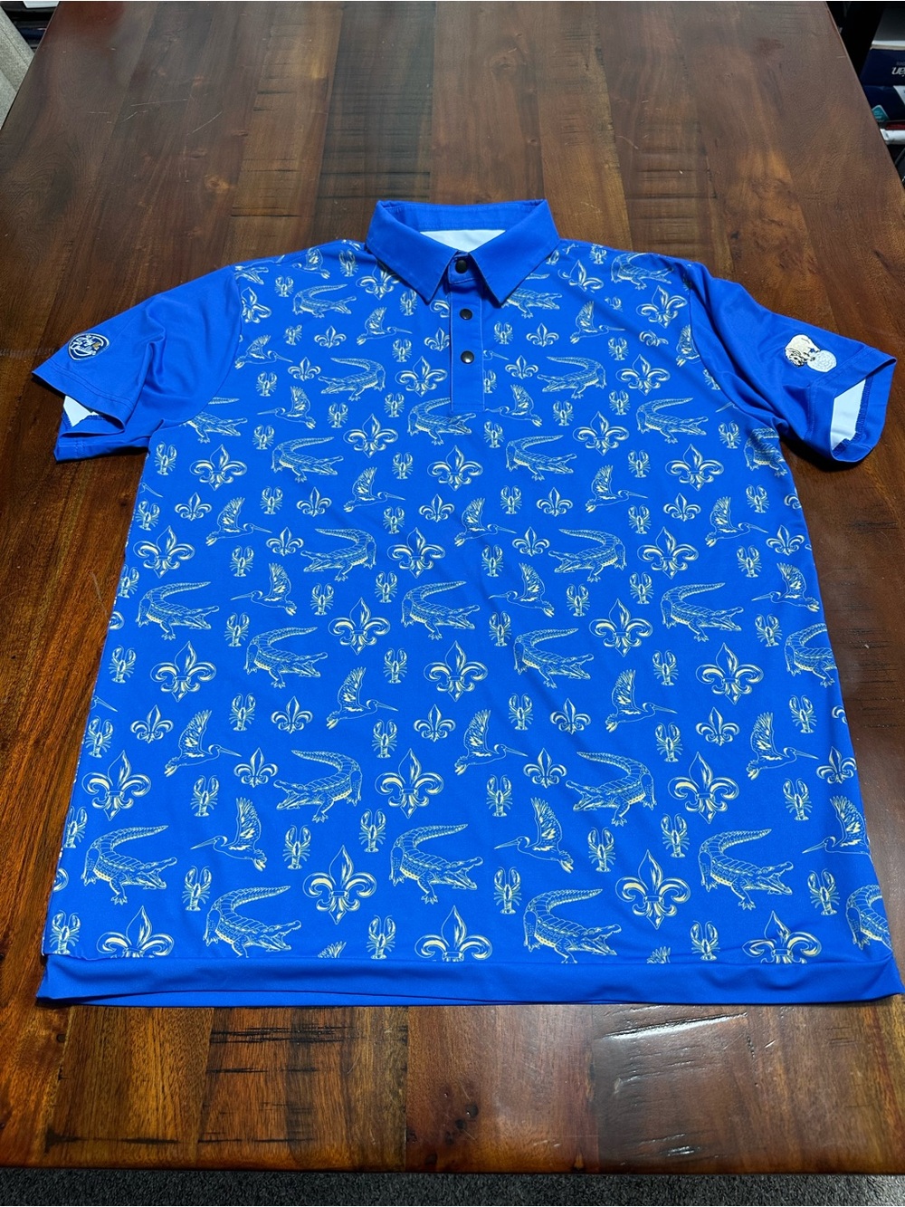 Chippopotamus Men's Blue New Orleans inspired Golf Polo Shirt with Gold Accents